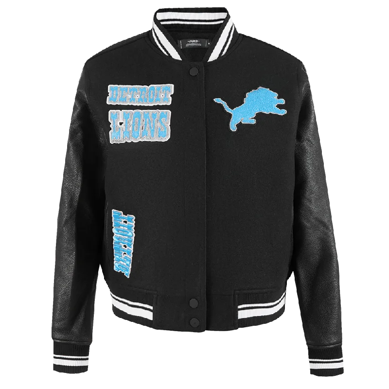 ladies' soft knit cardigan coat -NFL DETROIT LIONS RETRO CLASSIC WOMEN'S RIB WOOL VARSITY JACKET (BLACK)