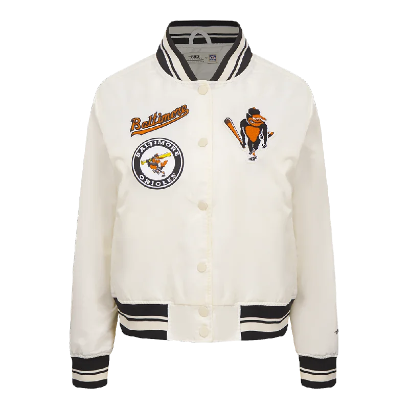 lightweight packable jacket for women -MLB BALTIMORE ORIOLES RETRO CLASSIC WOMEN'S RIB SATIN JACKET (EGGSHELL/ BLACK)