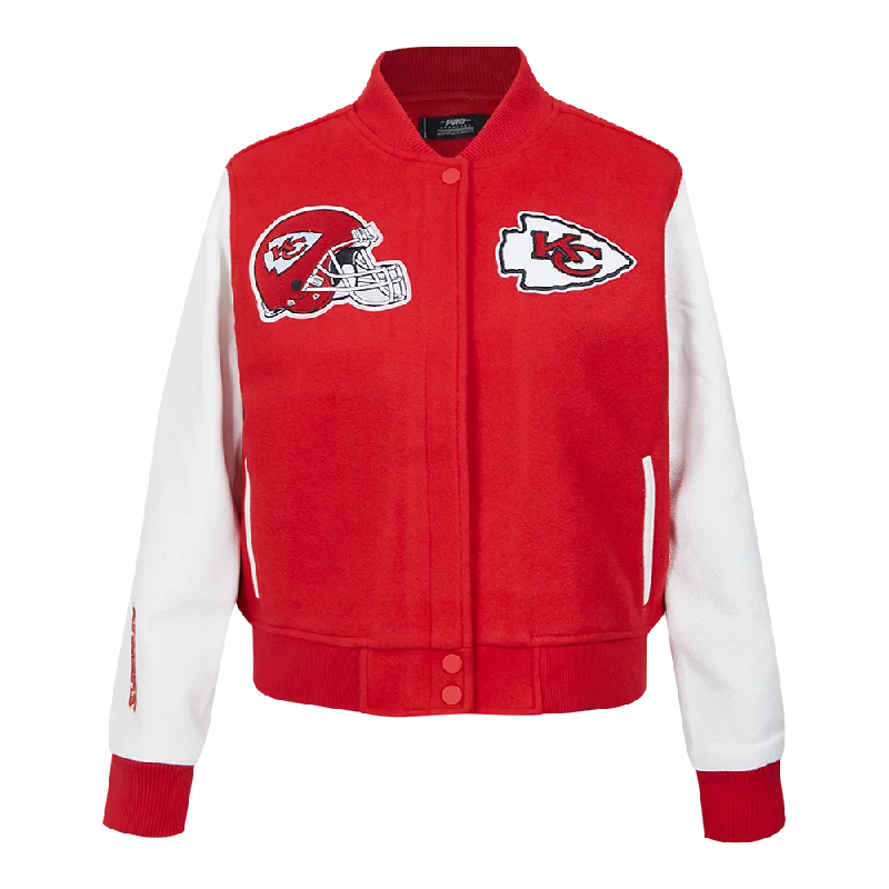 cropped faux leather jacket for women -NFL KANSAS CITY CHIEFS CLASSIC WOMEN'S WOOL VARSITY JACKET (RED/WHITE)