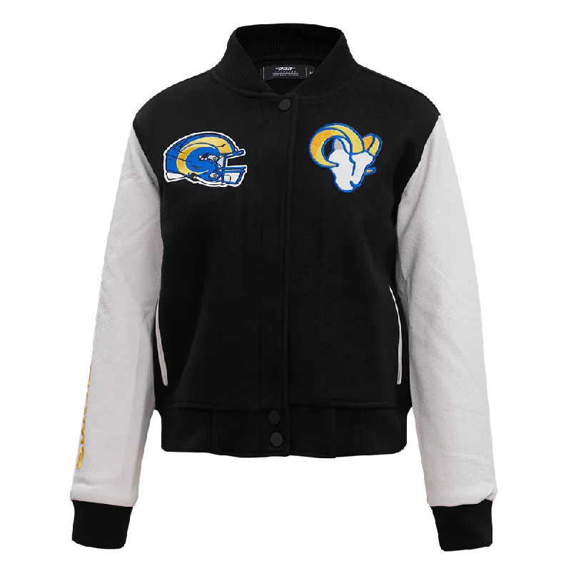 waterproof hiking jacket for women -NFL LOS ANGELES RAMS CLASSIC WOOL WOMEN'S VARSITY JACKET (BLACK/WHITE)