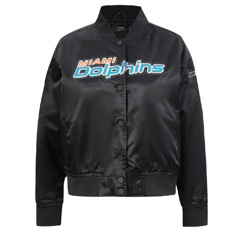 women's winter coat -NFL MIAMI DOLPHINS CLASSIC WOMEN'S SATIN JACKET (BLACK)