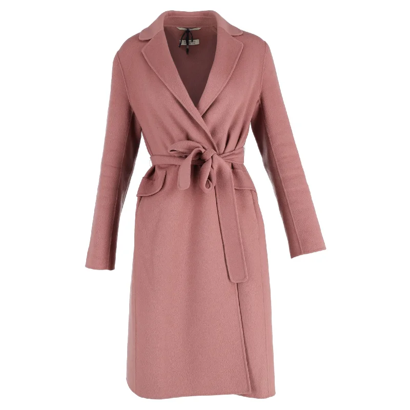 winter-ready faux shearling jacket for women -'S Max Mara Poldo Belted Long-Sleeved Coat in Pink Wool