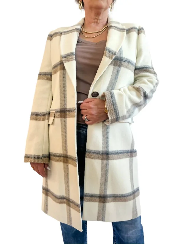 women's sherpa-lined jacket -Plaid Wool Coat In Cream