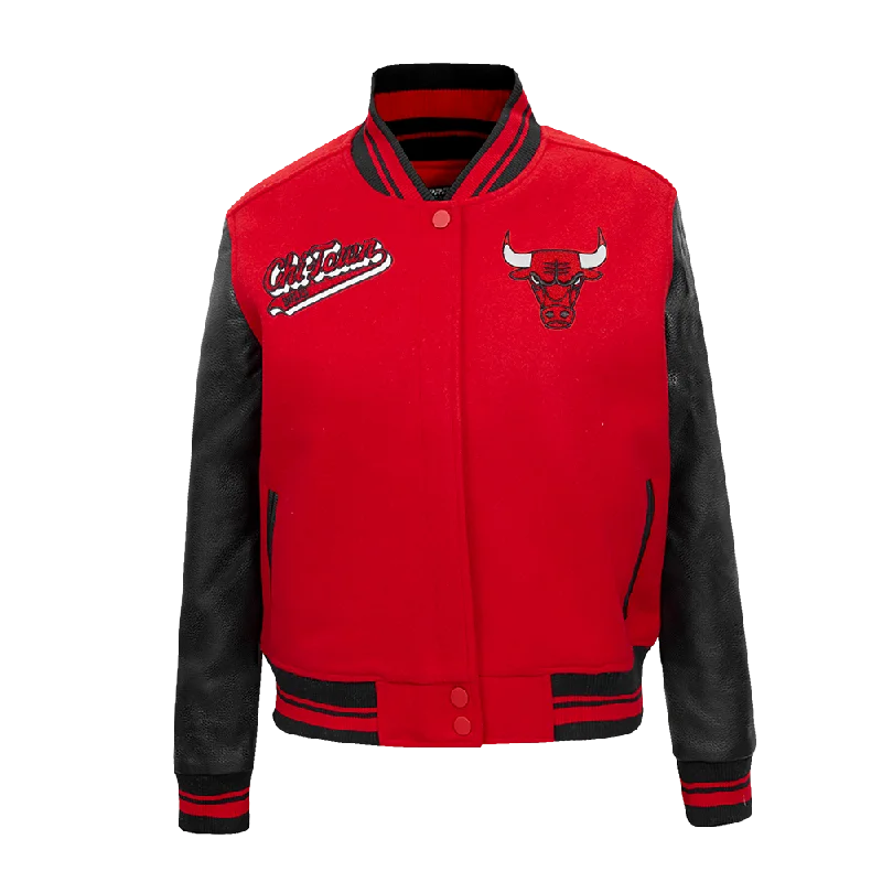 classic women's wool coat -NBA CHICAGO BULLS SCRIPT TAIL WOMEN'S RIB WOOL VARSITY JACKET (RED/BLACK)