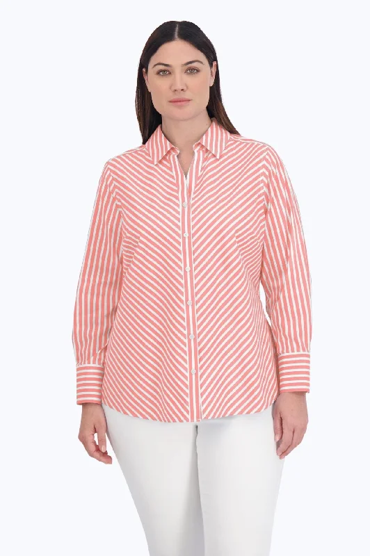 trendy puff sleeve short sleeve tops for women -Mary Plus Stretch No Iron Stripe Shirt