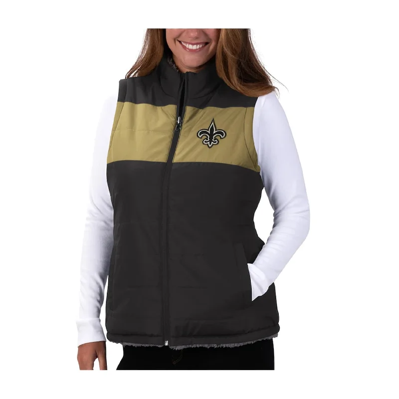 women's varsity bomber jacket -G-III Sports Womens Saints Reversible Outerwear Vest, Black, XX-Large