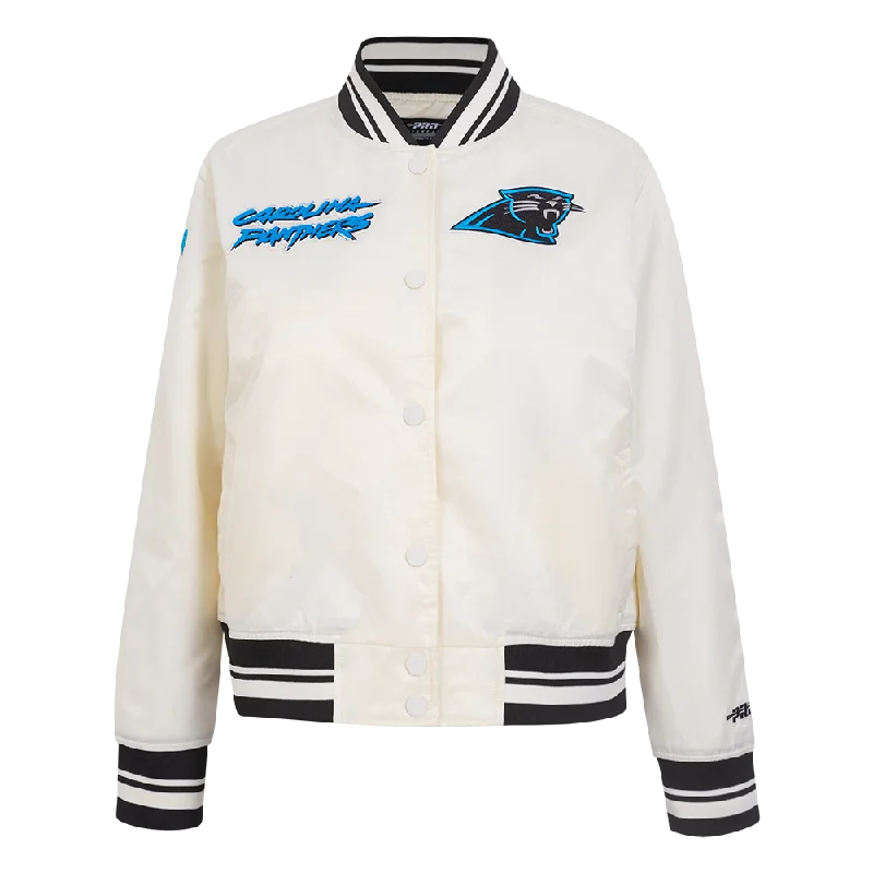 women's sherpa-lined jacket -NFL CAROLINA PANTHERS RETRO CLASSIC WOMEN'S RIB SATIN JACKET (EGGSHELL/ BLACK)