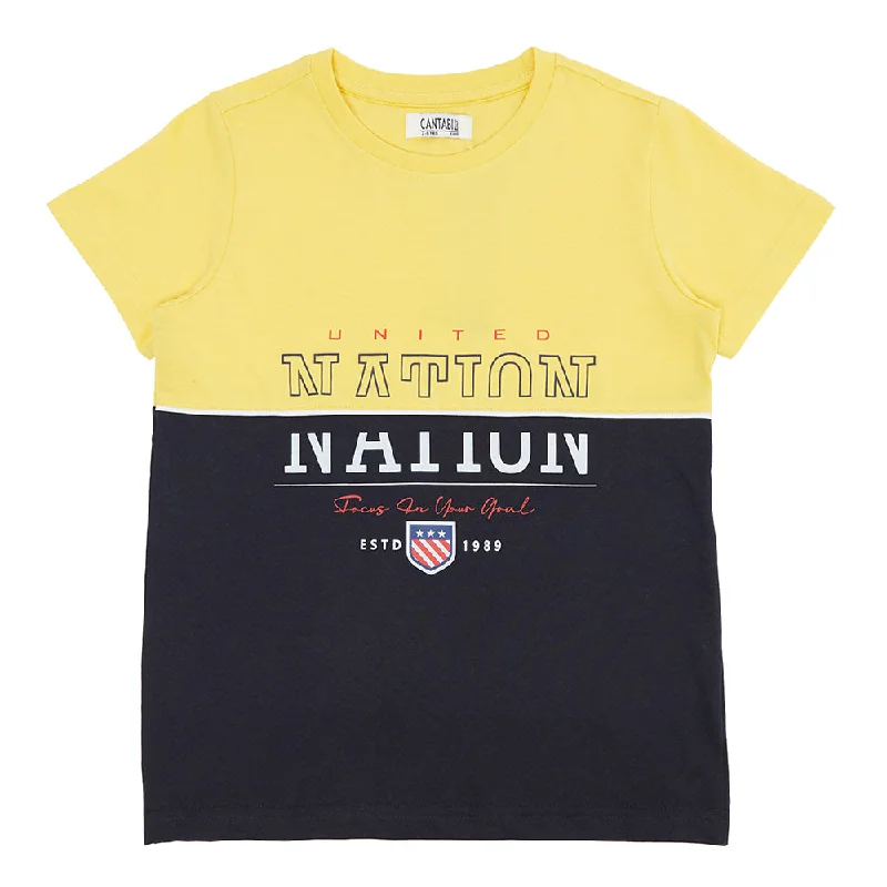 classic black short sleeve t-shirt for women -Boys Casual Yellow Half Sleeve  T-Shirt