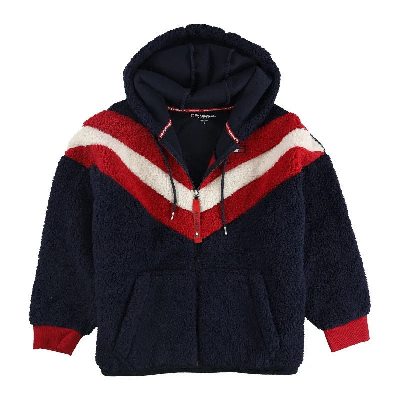 ladies' quilted coat -Tommy Hilfiger Womens Chevron Fleece Jacket, Blue, 3X