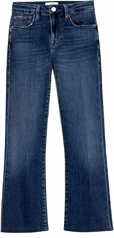 women's button-fly mom jeans -Women's Le Crop Mini Boot Raw Edge Jeans In Crosslane