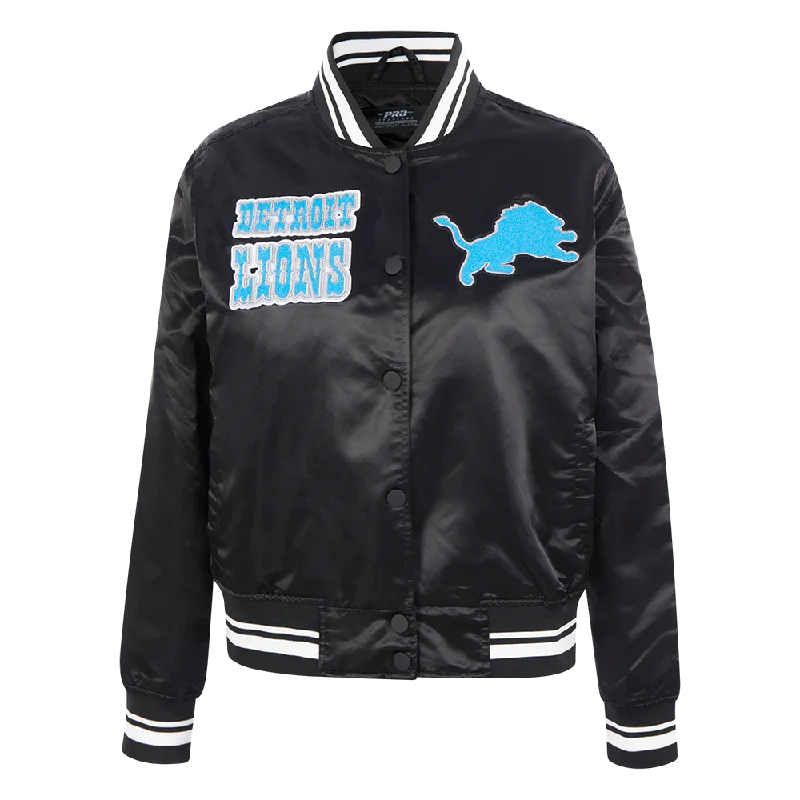 women's outdoor fleece jacket -NFL DETROIT LIONS RETRO CLASSIC WOMEN'S RIB SATIN JACKET (EGGSHELL/ BLACK)