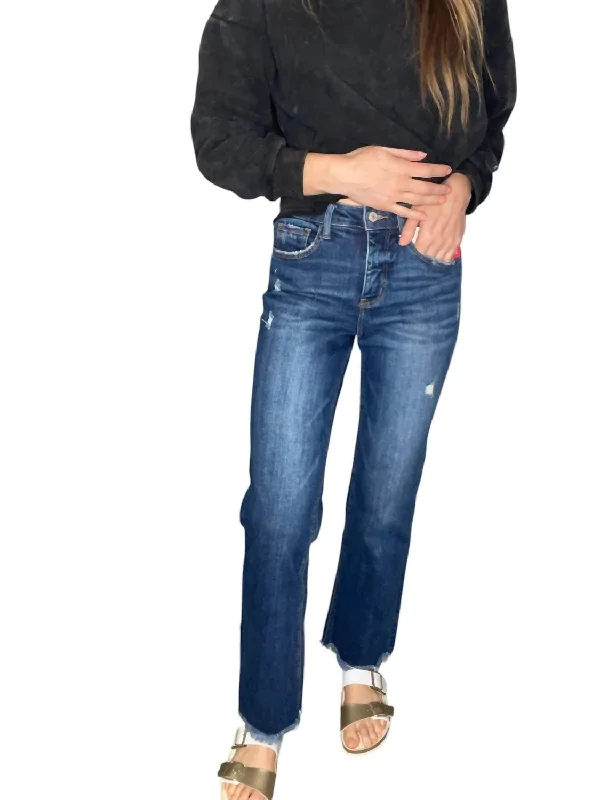 distressed ankle-length skinny jeans -Tummy Control High Rise Frayed Hem Dad Jeans In Medium Wash