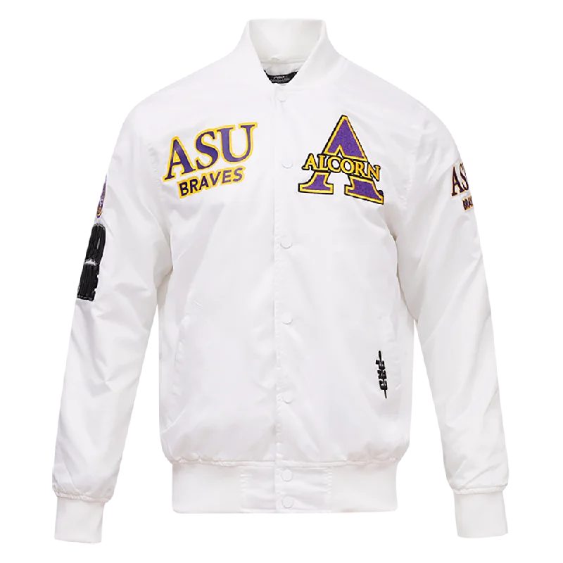 structured blazer jacket for women -ALCORN STATE UNIVERSITY CLASSIC SATIN JACKET (WHITE)