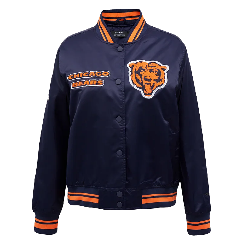 women's faux fur-lined parka -NFL CHICAGO BEARS RETRO CLASSIC WOMEN'S RIB SATIN JACKET (MIDNIGHT NAVY/ORANGE/MIDNIGHT NAVY)