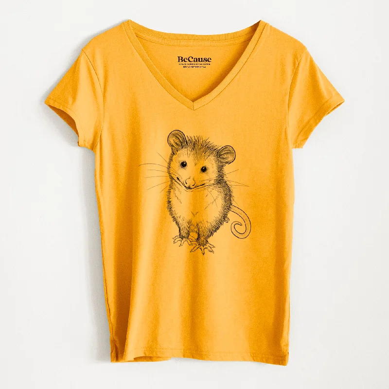 women's fitted short sleeve tee -Cute Opossum - Women's 100% Recycled V-neck