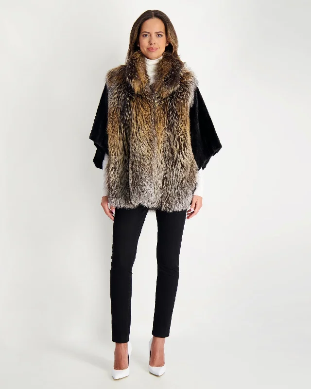 stylish fleece-lined coat for women -Fox Jacket with Mink Sleeves