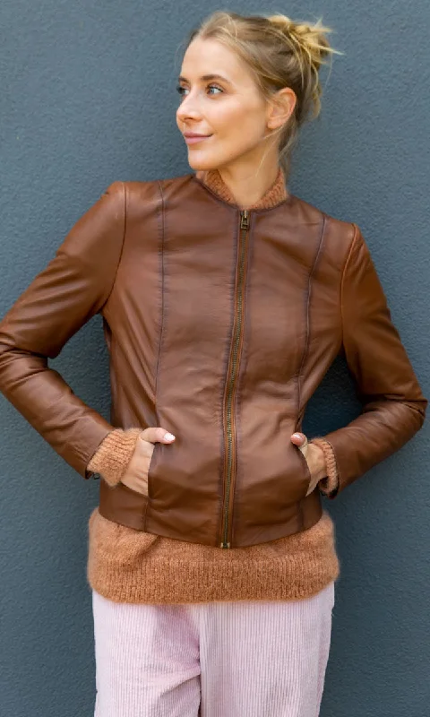 cropped wool blazer for women -HOSS Mag Tobacco  Leather Jacket