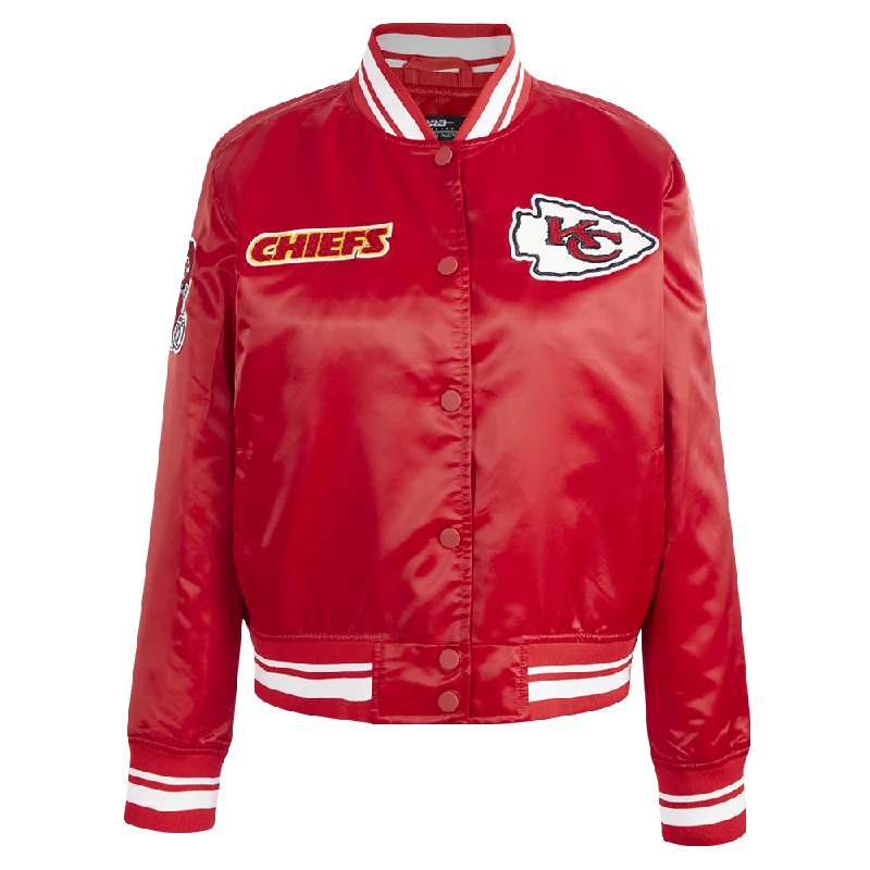 stylish longline coat for women -NFL KANSAS CITY CHIEFS RETRO CLASSIC WOMEN'S RIB SATIN JACKET (RED)