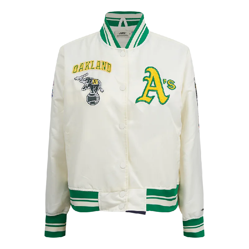 women's hooded winter jacket -MLB OAKLAND ATHLETICS RETRO CLASSIC WOMEN'S RIB SATIN JACKET (EGGSHELL/ KELLY GREEN)