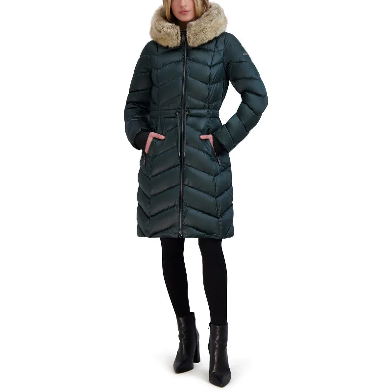 women's hooded winter jacket -Laundry by Shelli Segal Womens Faux Fur Trim Hooded Puffer Jacket