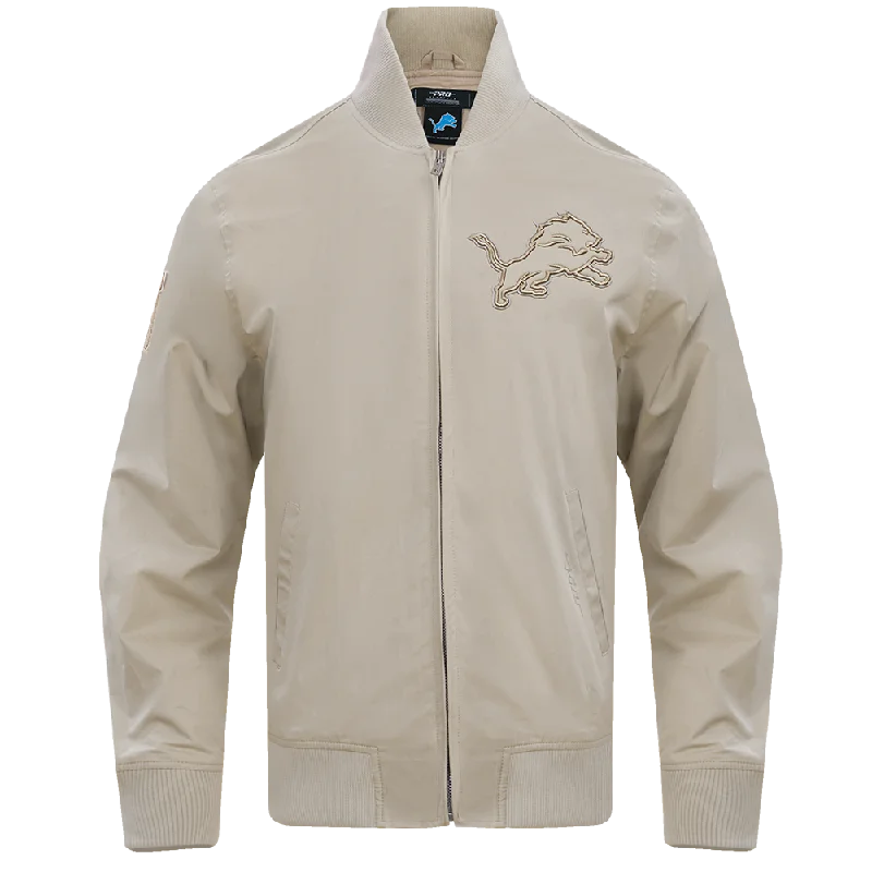 classic camel coat for ladies -NFL DETROIT LIONS NEUTRAL TWILL JACKET (TAUPE)