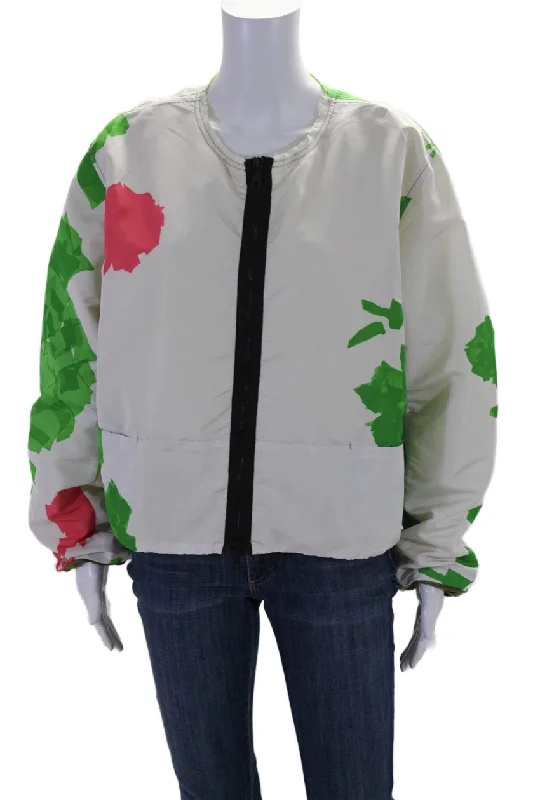 women's bohemian style kimono jacket -Rohka Womens Front Zip Cropped Summer Bomber Jacket White One