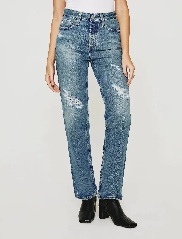 women's button-fly mom jeans -Clove Relaxed Straight Leg Jeans In 19 Years Reunion Destructed