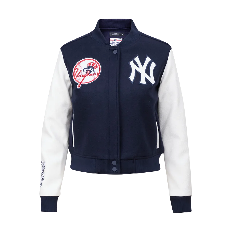 women's fur-trimmed parka -MLB NEW YORK YANKEES CLASSIC WOOL WOMEN'S VARSITY JACKET (MIDNIGHT NAVY/WHITE)