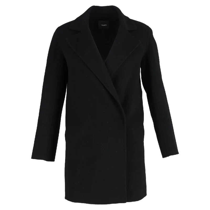 warm down coat for women -Theory Coat in Black Wool