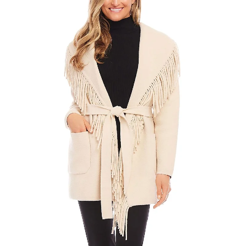 casual oversized shacket for women -Karen Kane Womens Fringe Belted Open Front