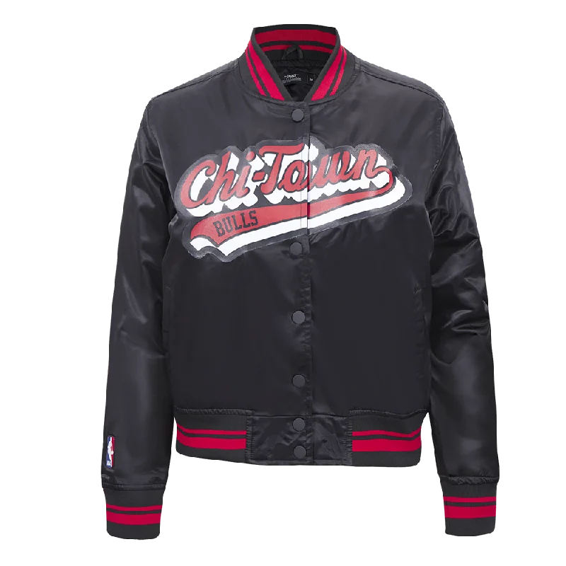 women's bohemian style kimono jacket -NBA CHICAGO BULLS SCRIPT TAIL WOMEN'S RIB SATIN JACKET (BLACK/RED/BLACK)