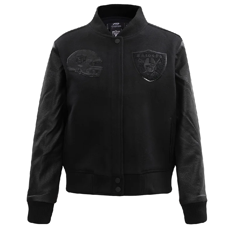 stylish fleece-lined coat for women -NFL LAS VEGAS RAIDERS TRIPLE BLACK WOOL WOMEN'S VARSITY JACKET (TRIPLE BLACK)