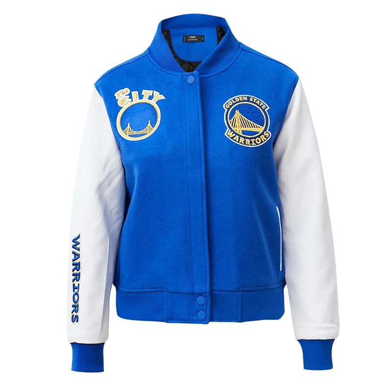 military-style coat for women -NBA GOLDEN STATE WARRIORS CLASSIC WOOL WOMEN'S VARSITY JACKET (ROYAL BLUE/WHITE)