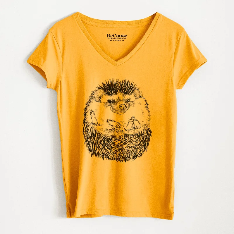 women's color block short sleeve tee -African Pygmy Hedgehog - Atelerix albiventris - Women's 100% Recycled V-neck