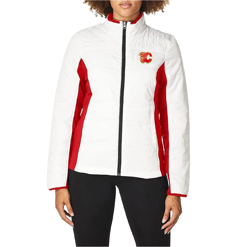 women's cropped bomber jacket -G-III Sports Womens Calgary Flames Jacket, White, XX-Large