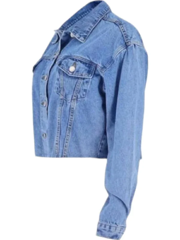 ladies' longline puffer coat -Women's Cropped Jean Jacket In Denim