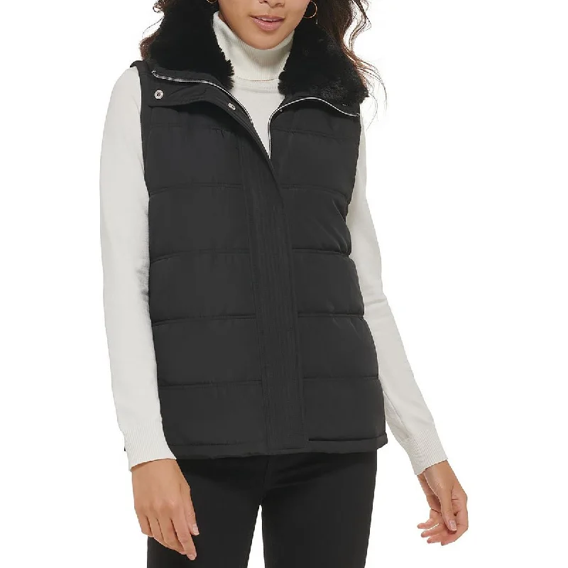 casual linen jacket for women -Calvin Klein Womens Quilted Faux Fur Vest