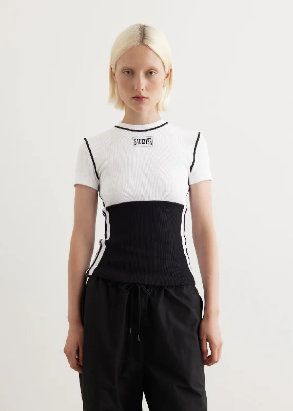 trendy puff sleeve short sleeve tops for women -Colour Block T-Shirt With Gaultier Patch