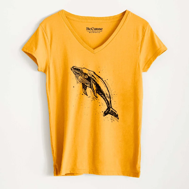 plus size trendy short sleeve tops for ladies -Humpback Whale - Women's 100% Recycled V-neck