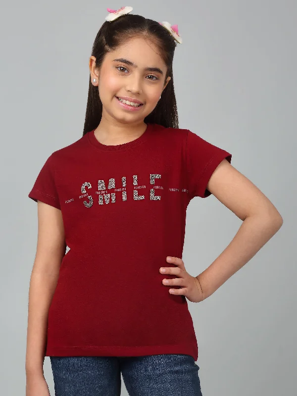 activewear short sleeve tops for women -Girls Casual Maroon Half Sleeves  T-Shirt