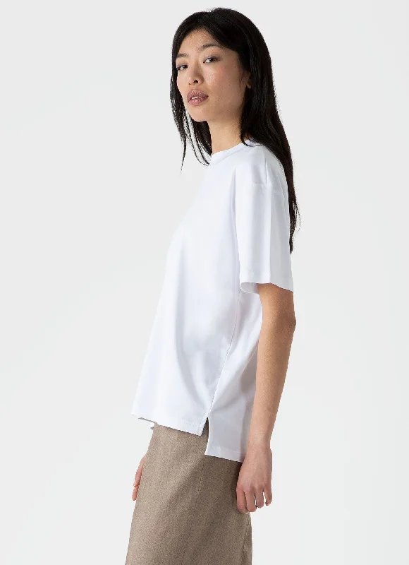 women's draped short sleeve blouse -Women's Mock Neck T-shirt in White