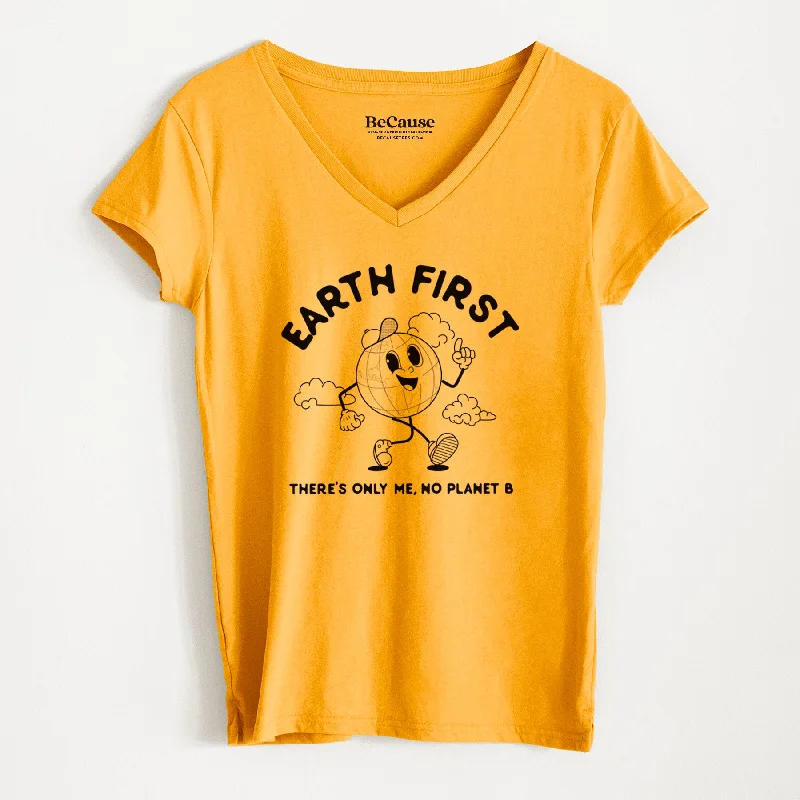 women's loose fit short sleeve blouse -Earth First - There's Only Me, No Planet B - Women's 100% Recycled V-neck