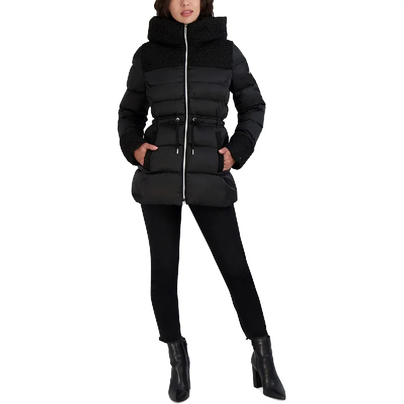 ladies' longline puffer coat -Laundry by Shelli Segal Womens Hooded Midi Puffer Jacket