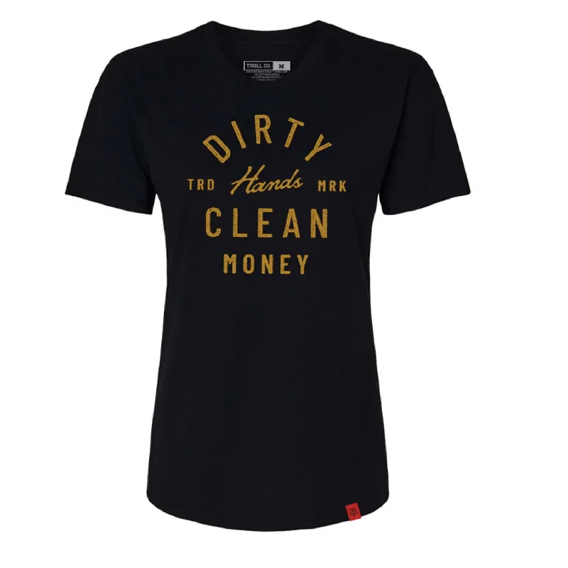 women's cold shoulder short sleeve shirt -Troll Co. Women's Juno "Dirty Hands Clean Money" T-Shirt