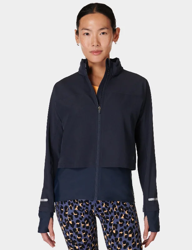 stylish longline coat for women -Fast Track Running Jacket - Navy Blue