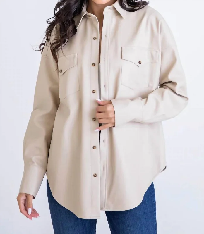 ladies' lightweight anorak coat -Pleather Shacket In Ivory