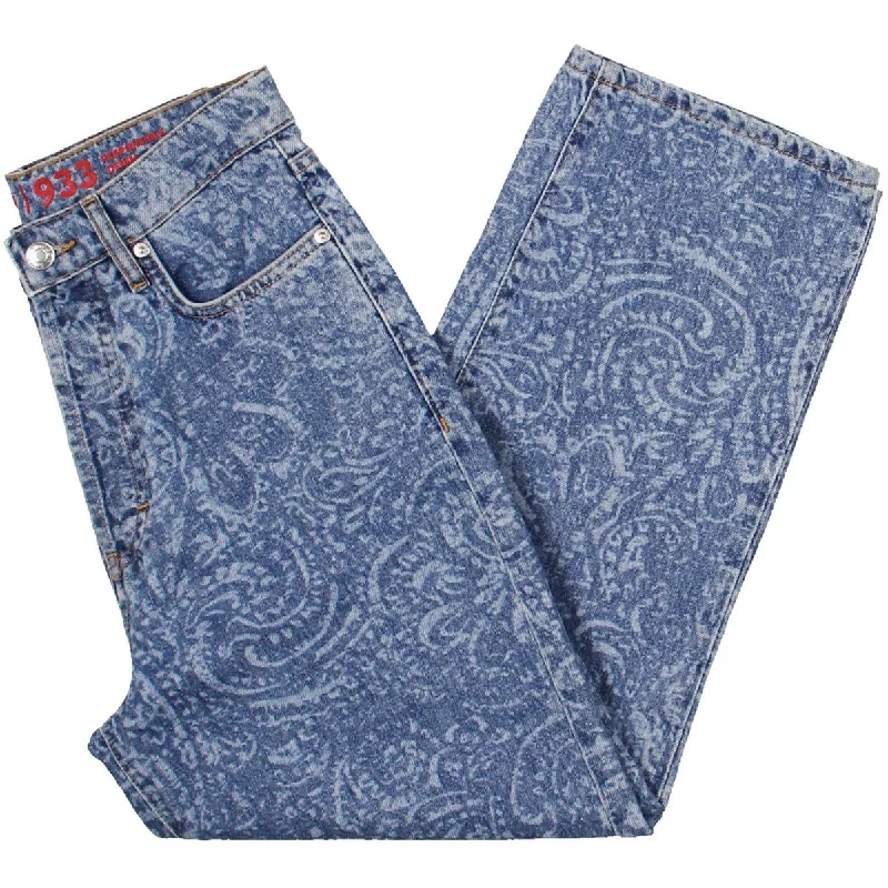 ladies' relaxed wide-leg denim -Womens Denim Printed Cropped Jeans