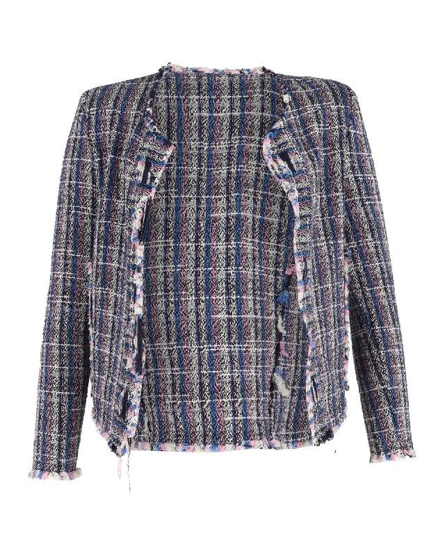 stylish houndstooth coat for women -IRO Open Front Jacket in Multicolor Wool