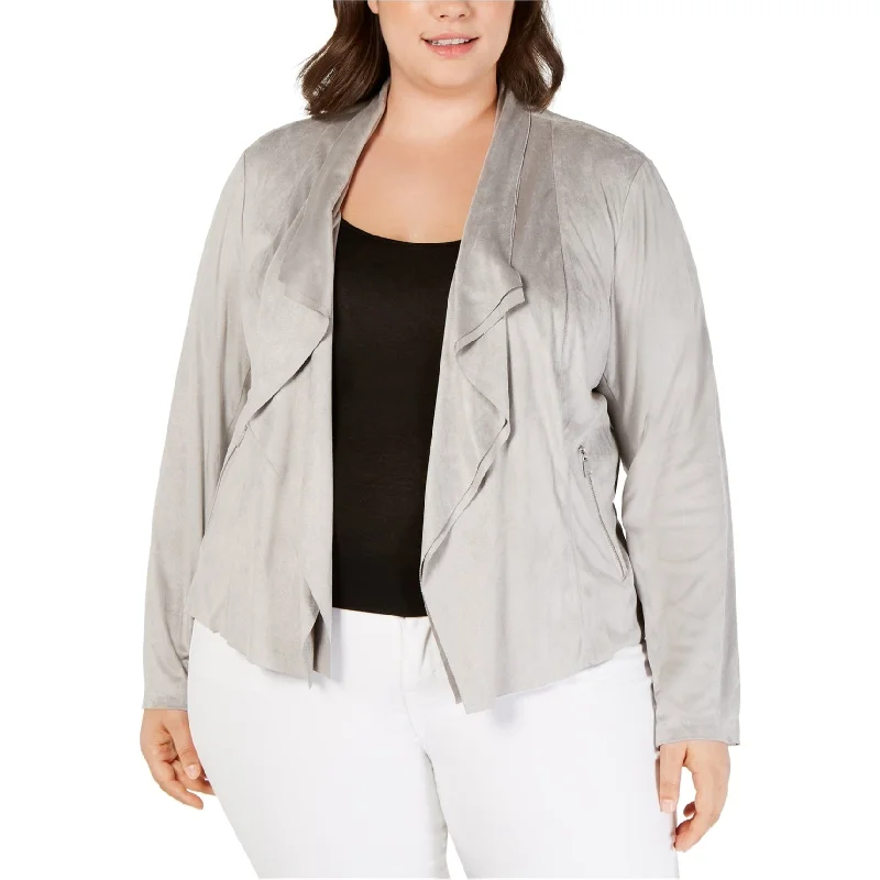 ladies' puffer jacket -I-N-C Womens Double Layer Draped Jacket, Grey, 0X