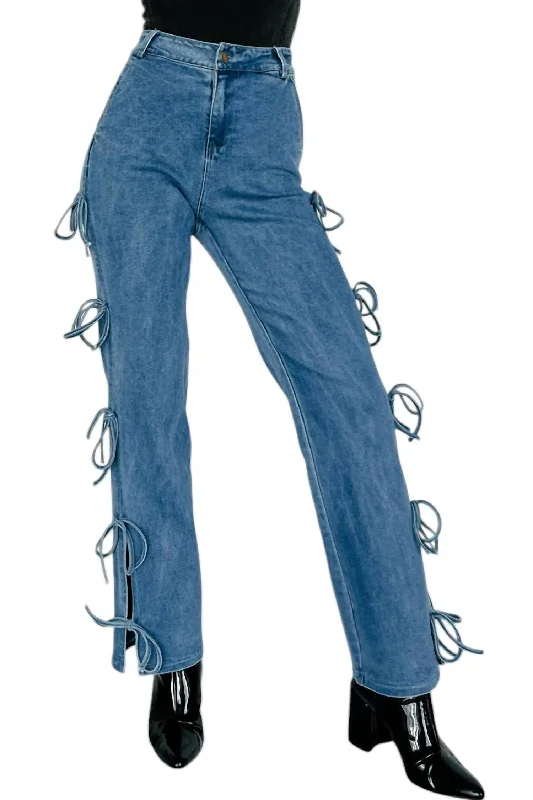 women's slouchy vintage-style jeans -Bow Tied Pants In Denim